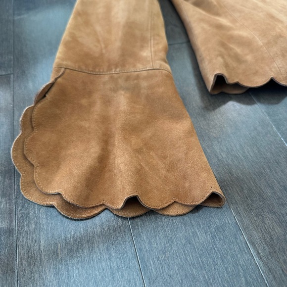 Vintage 90s Y2k Suede Leather Jacket Scalloped Bell Hem Western Romantic Camel 6 - Picture 4 of 9